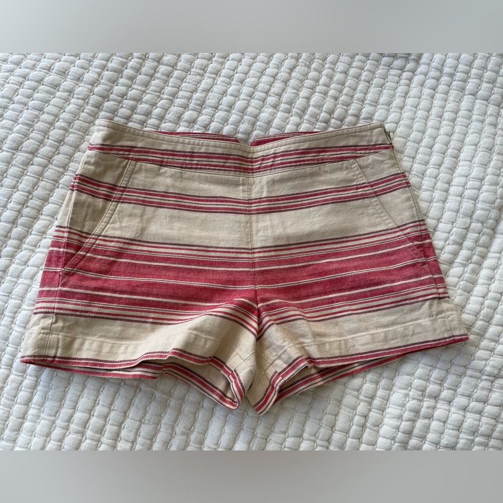 BCBG 100% cotton red beige striped shorts Size XS